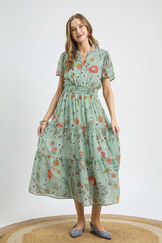 Striped Floral Midi Dress