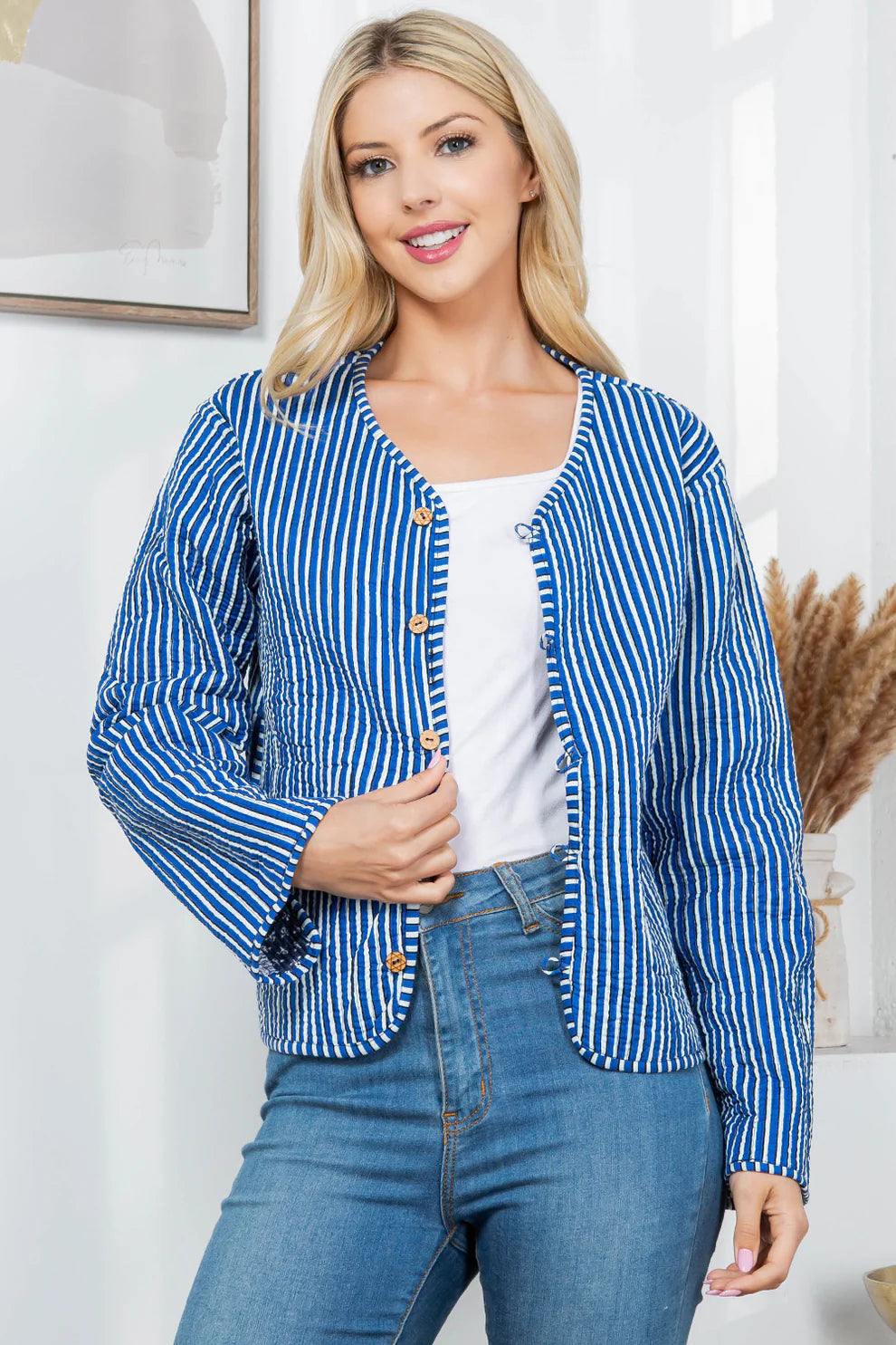 Quilted Patch Cotton Jacket - Indigo