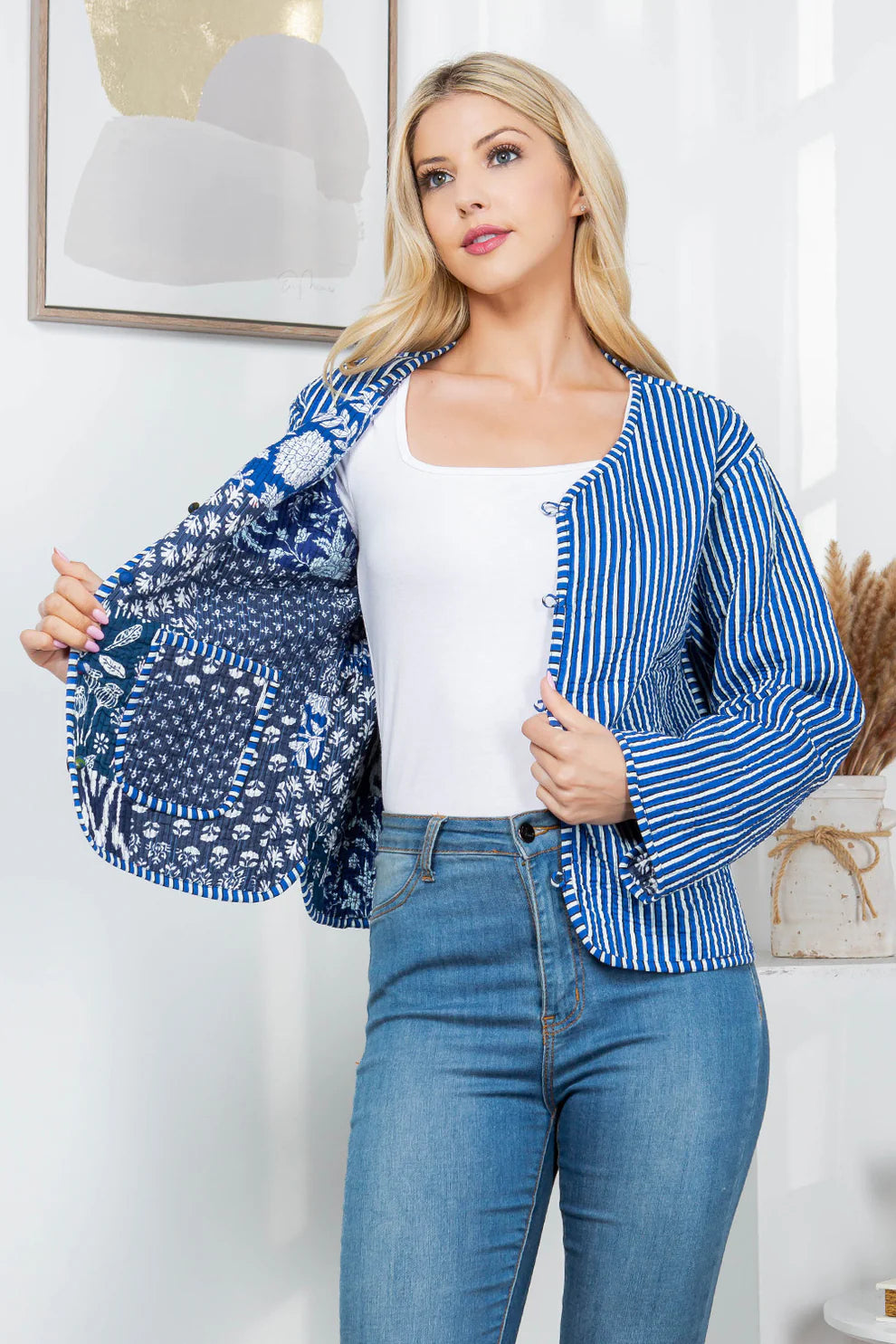 Quilted Patch Cotton Jacket - Indigo
