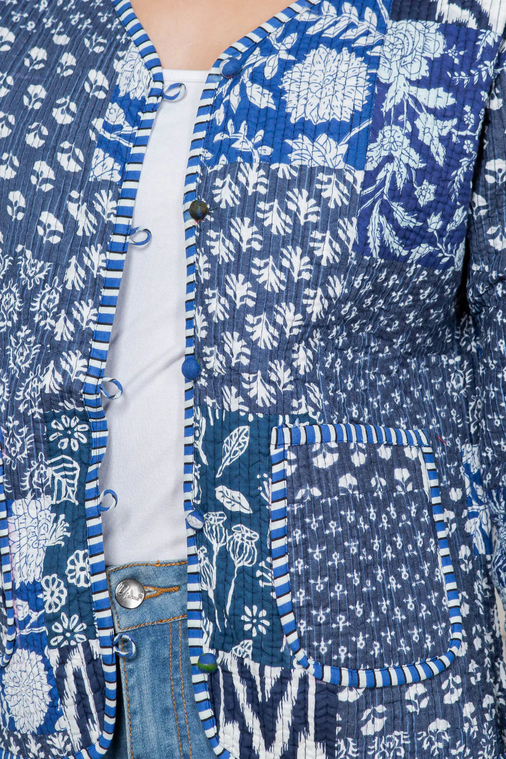 Quilted Patch Cotton Jacket - Indigo
