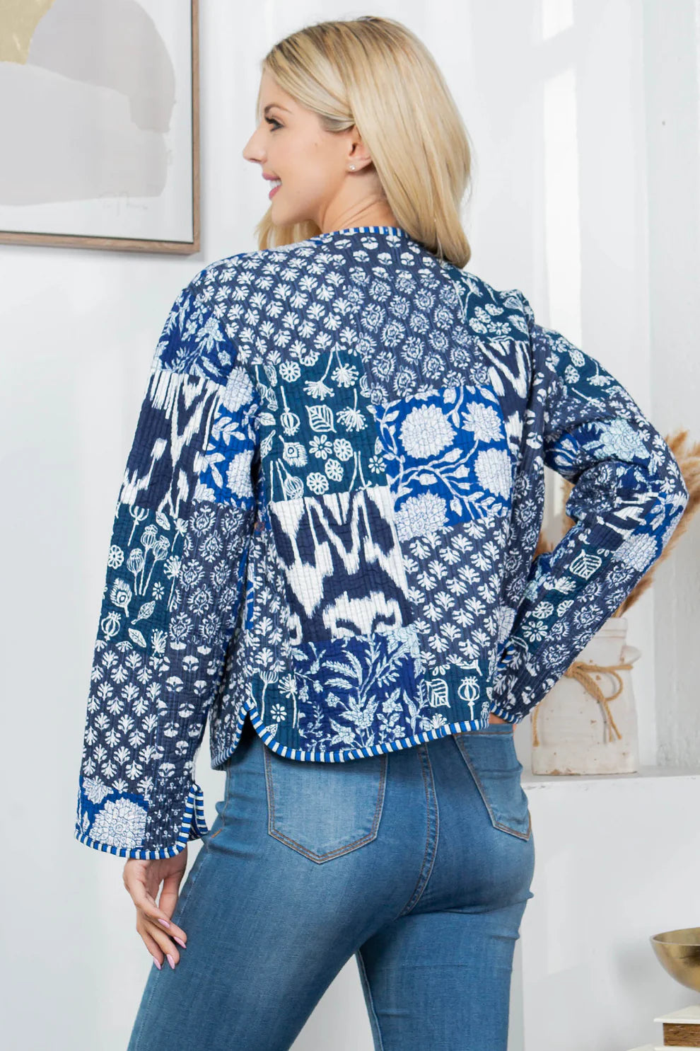 Quilted Patch Cotton Jacket - Indigo