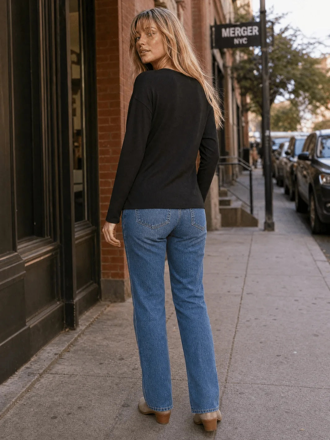 Long Sleeve Rib Knit Top - Black