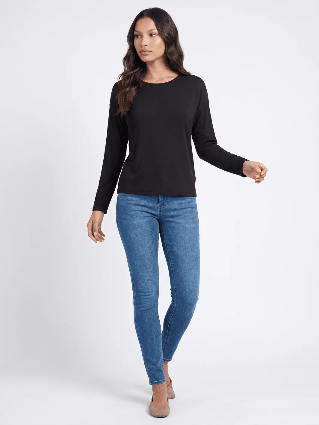 Long Sleeve Rib Knit Top - Black