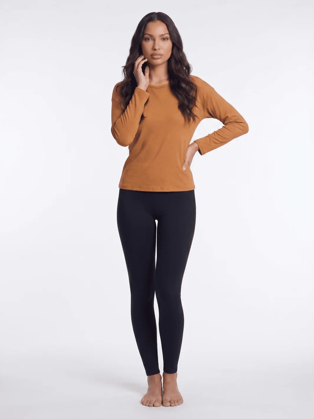 Long Sleeve Rib Knit Top - Camel