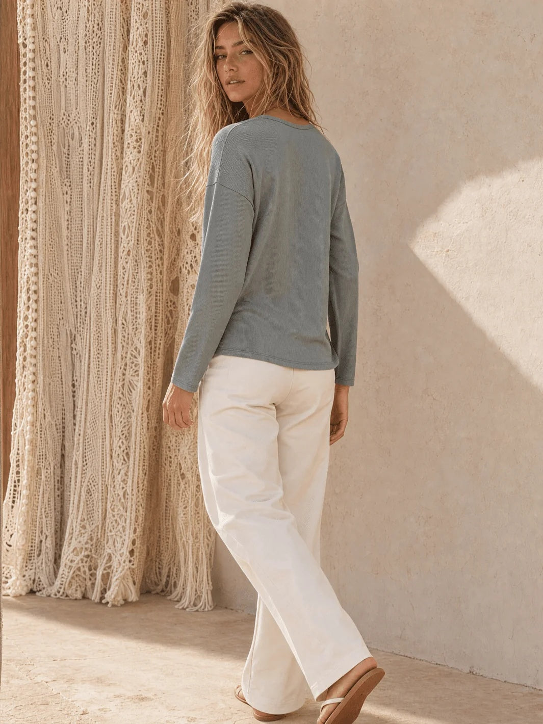 Long Sleeve Rib Knit Top - Gray