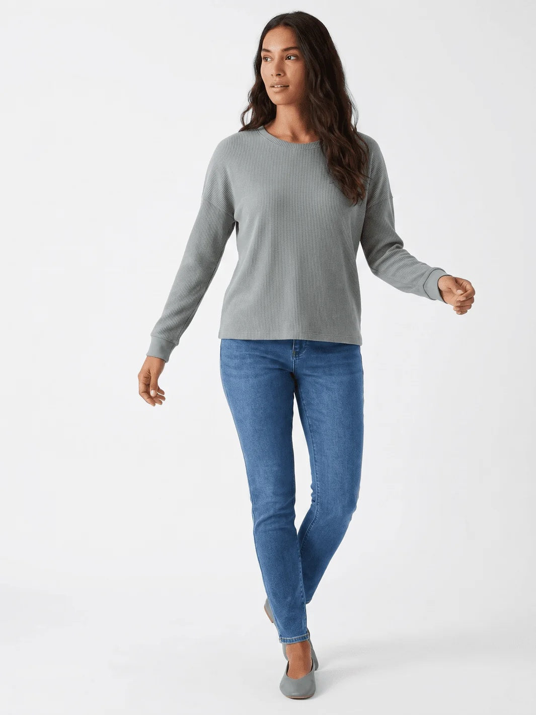 Long Sleeve Rib Knit Top - Gray