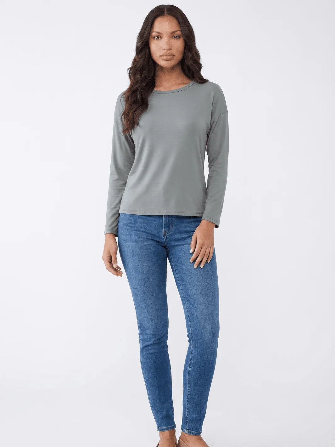 Long Sleeve Rib Knit Top - Gray