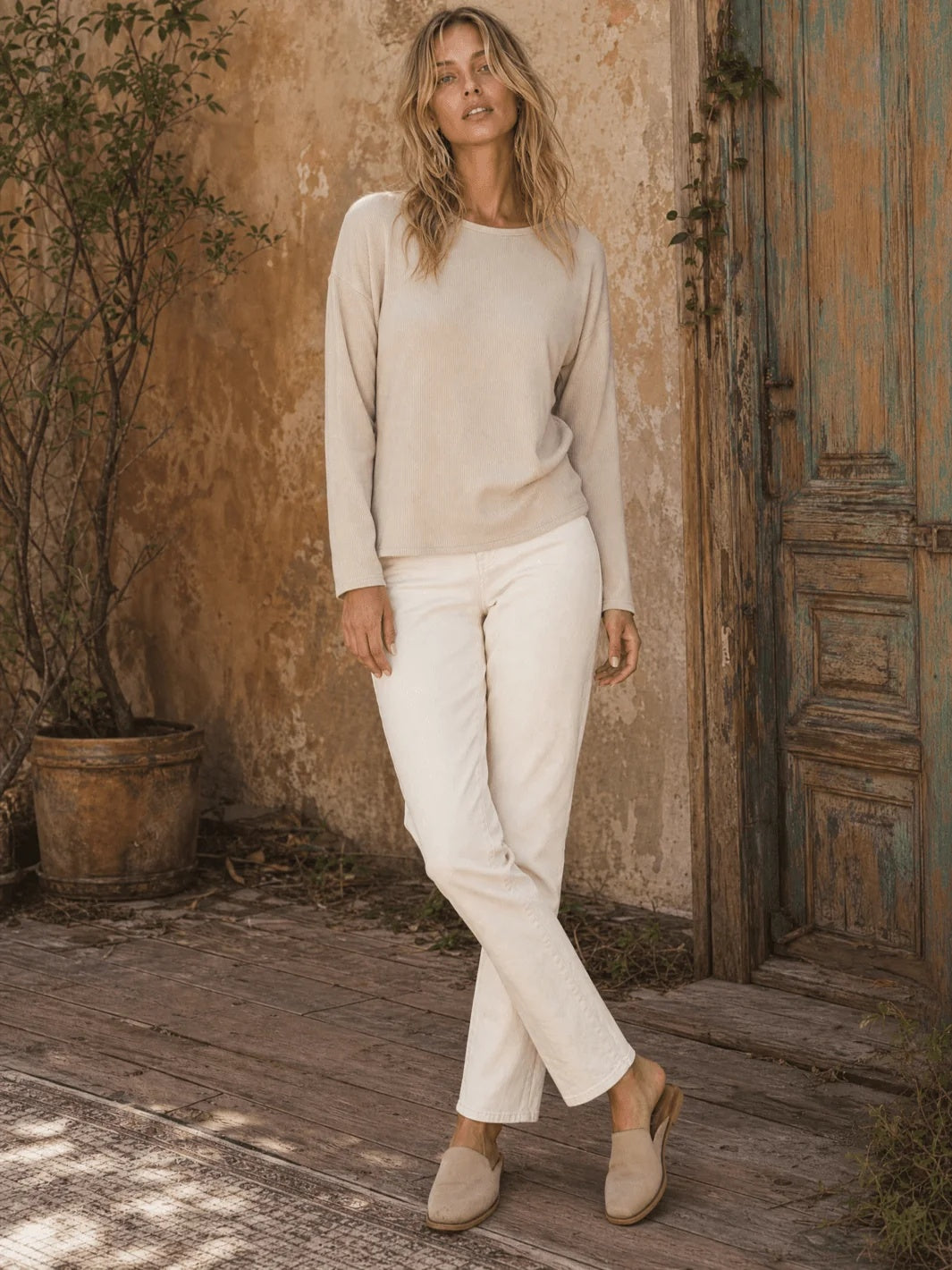 Long Sleeve Rib Knit Top - Khaki