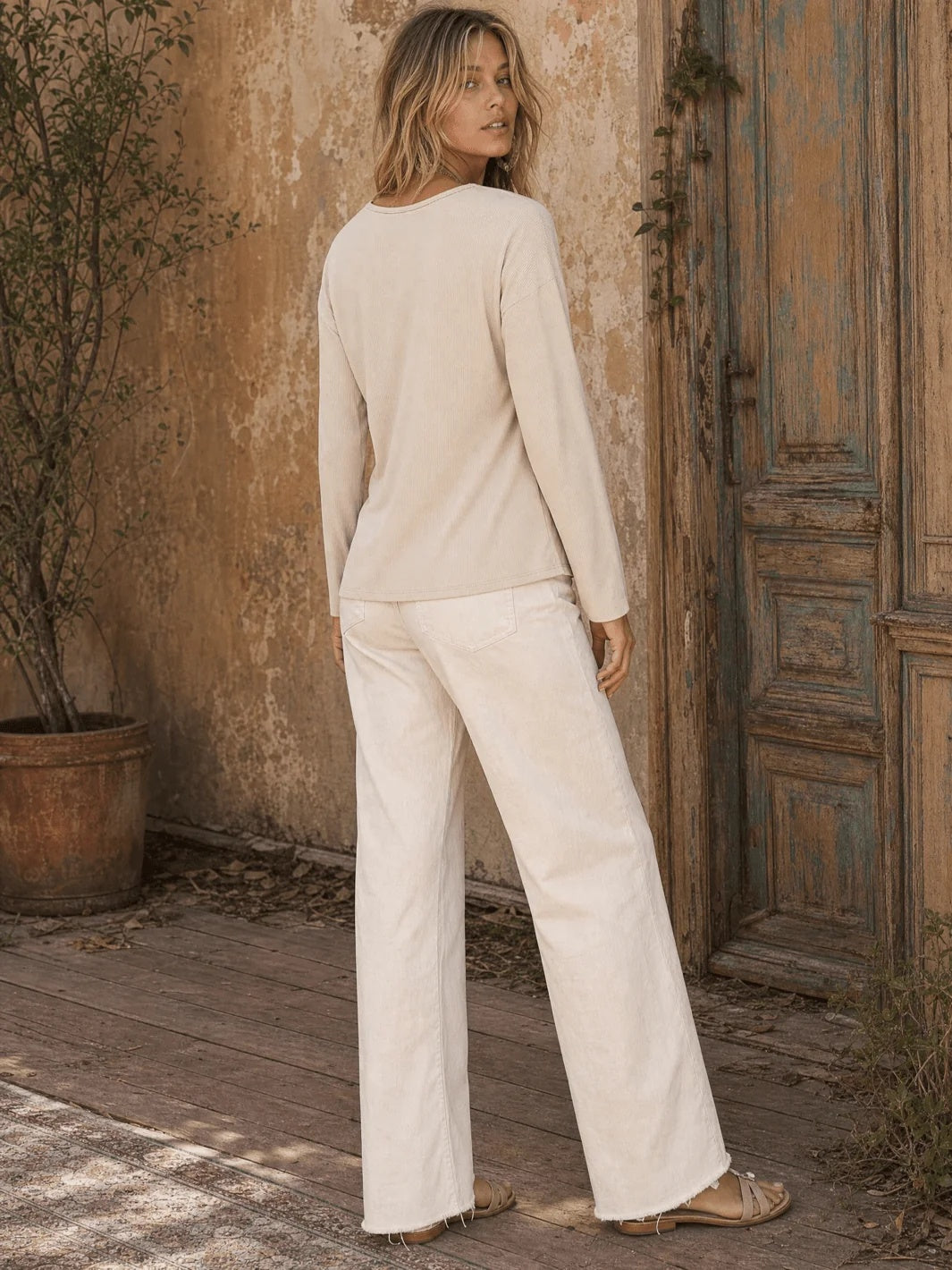 Long Sleeve Rib Knit Top - Khaki