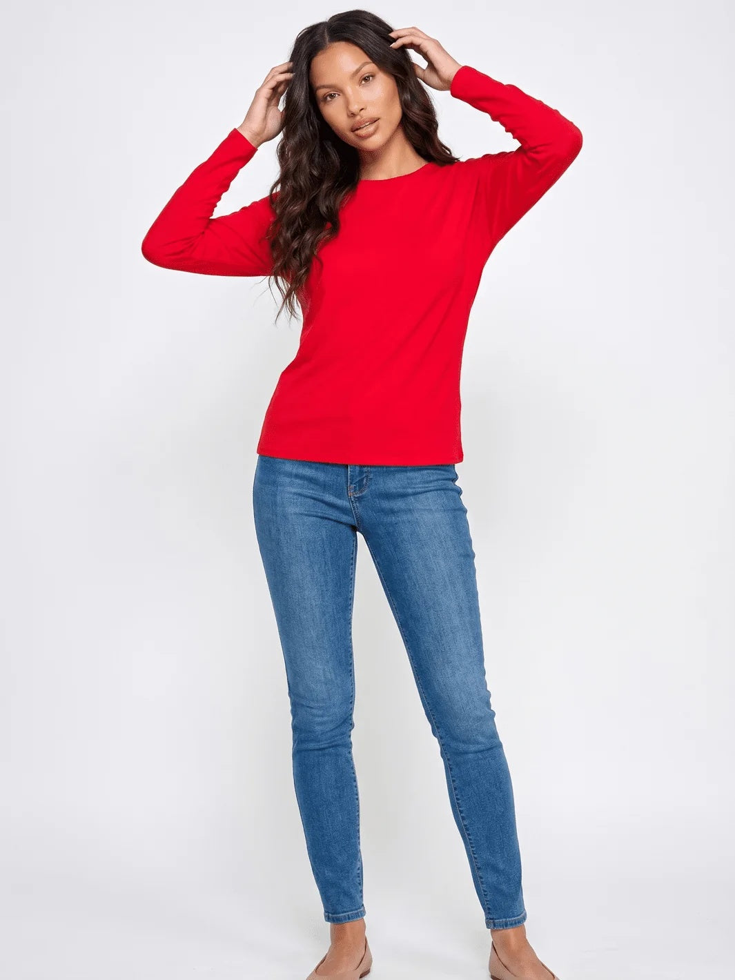 Long Sleeve Rib Knit Top - Red