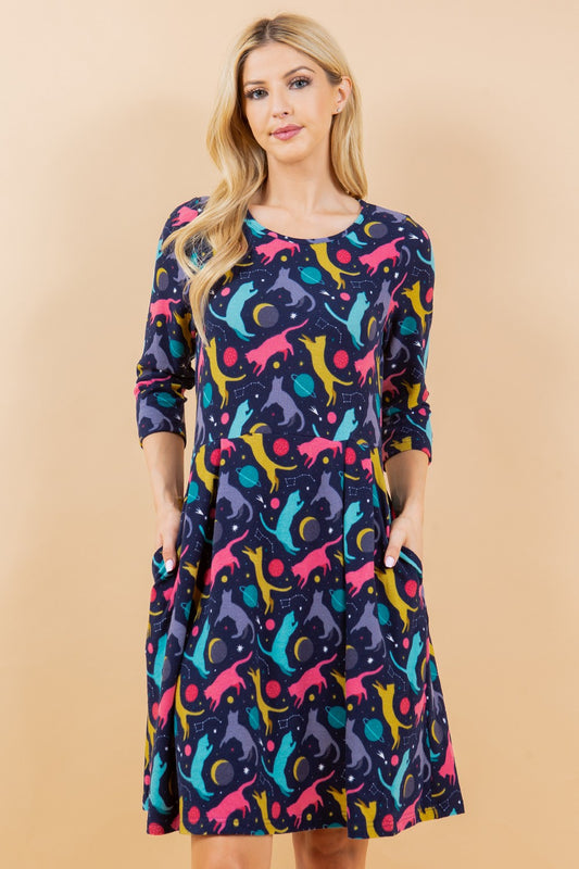 Cats and Constellations Sweater Dress