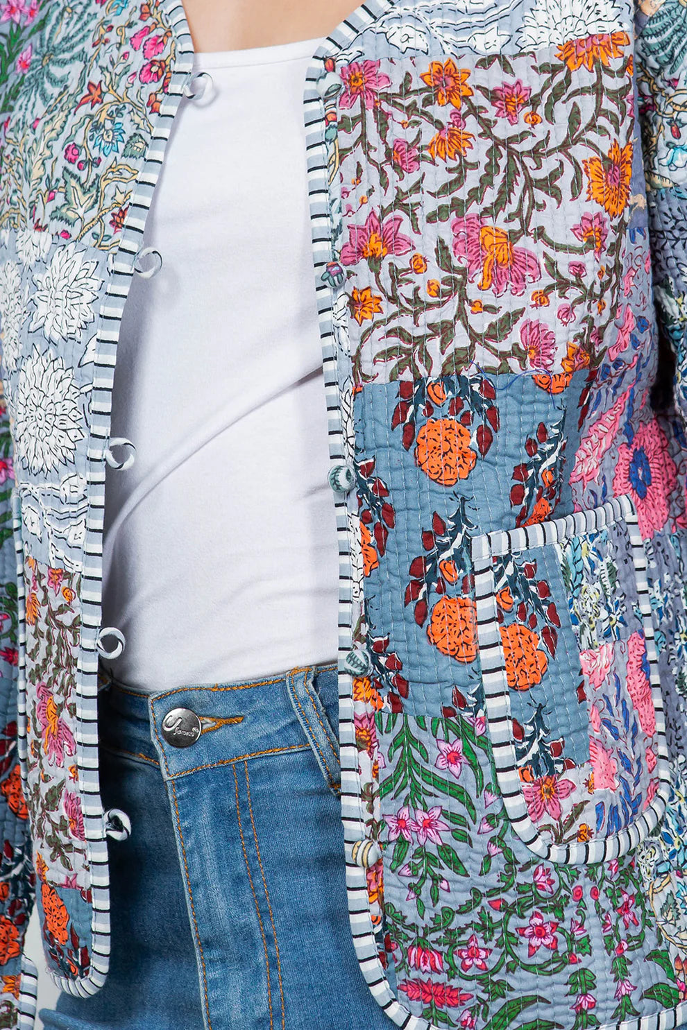 Quilted Patch Cotton Jacket - Grey