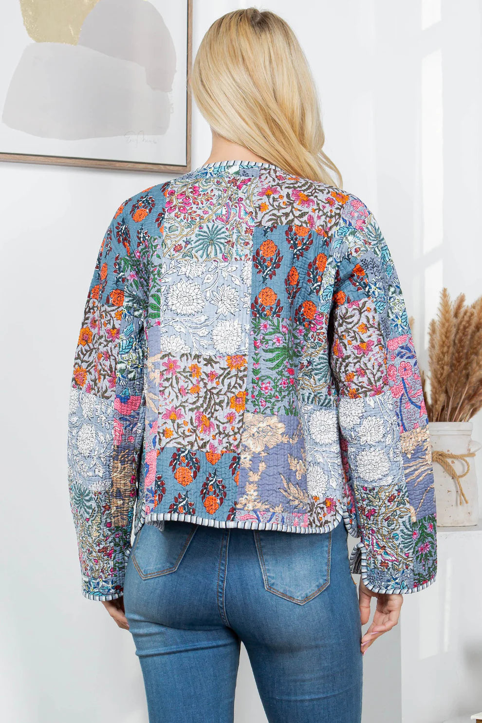 Quilted Patch Cotton Jacket - Grey