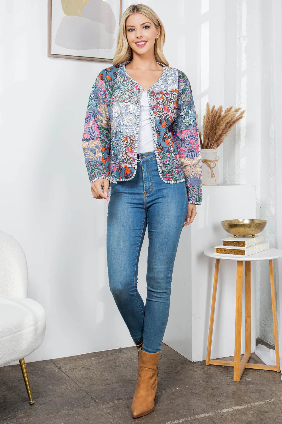 Quilted Patch Cotton Jacket - Grey