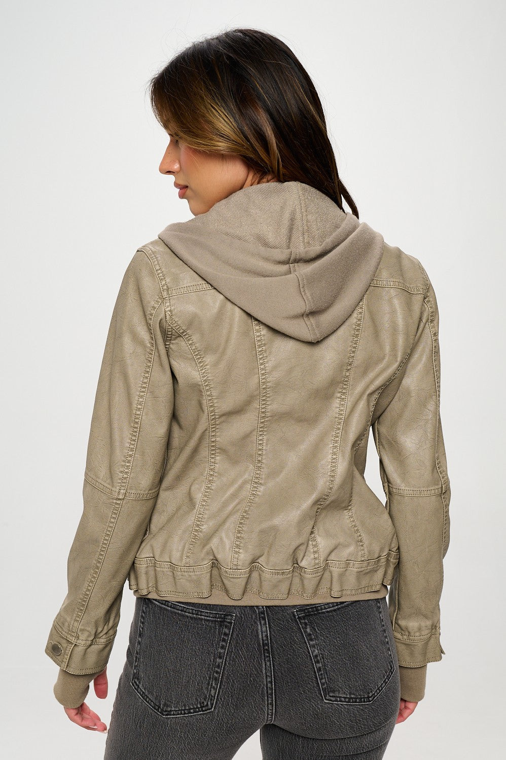 Bomber Jacket with Inset and Hood - Gray