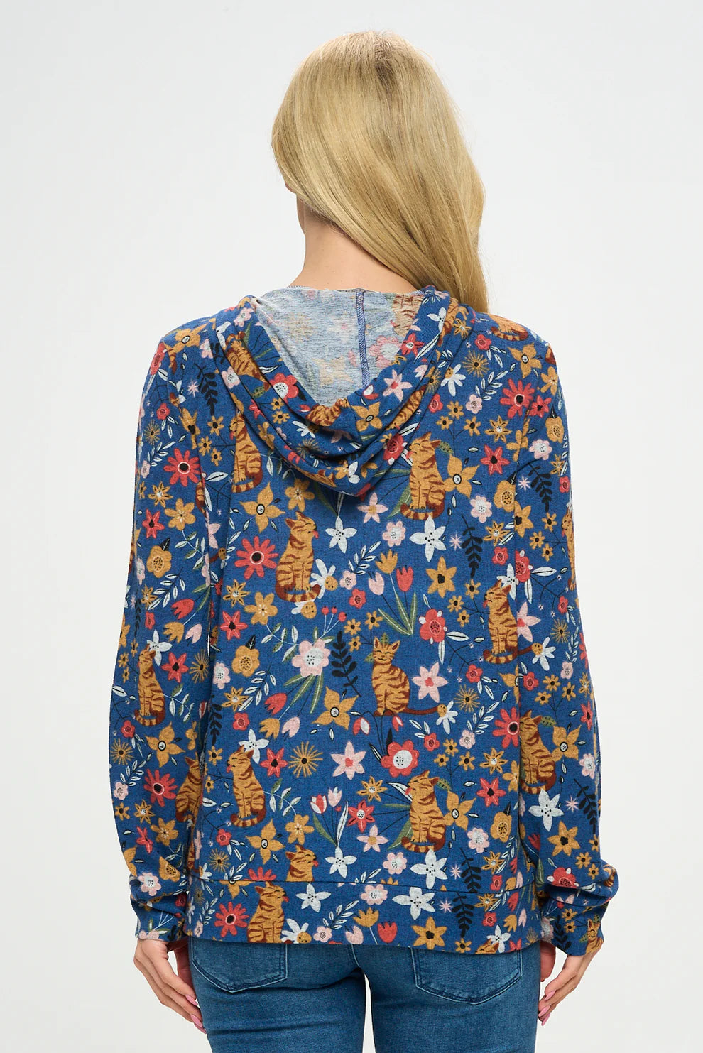 Floral Cat Zip Hoodie
