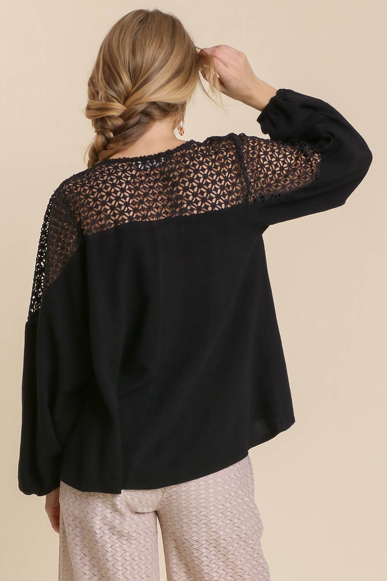 Crochet Yoke Black Top