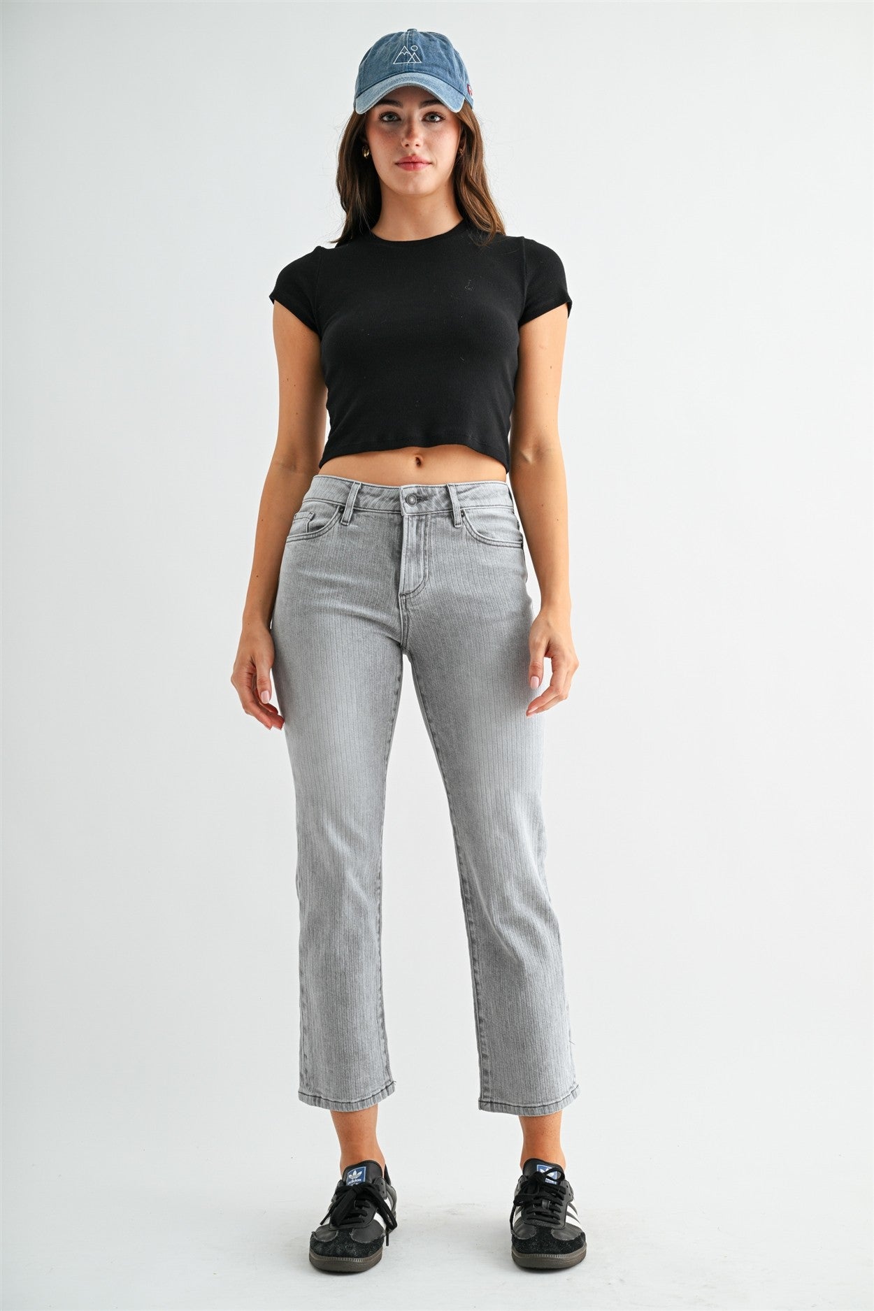 Mid-Rise Straight Crop Stripe Jeans