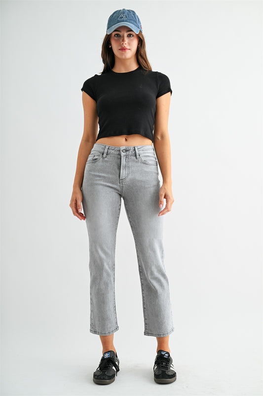 Mid-Rise Straight Crop Stripe Jeans