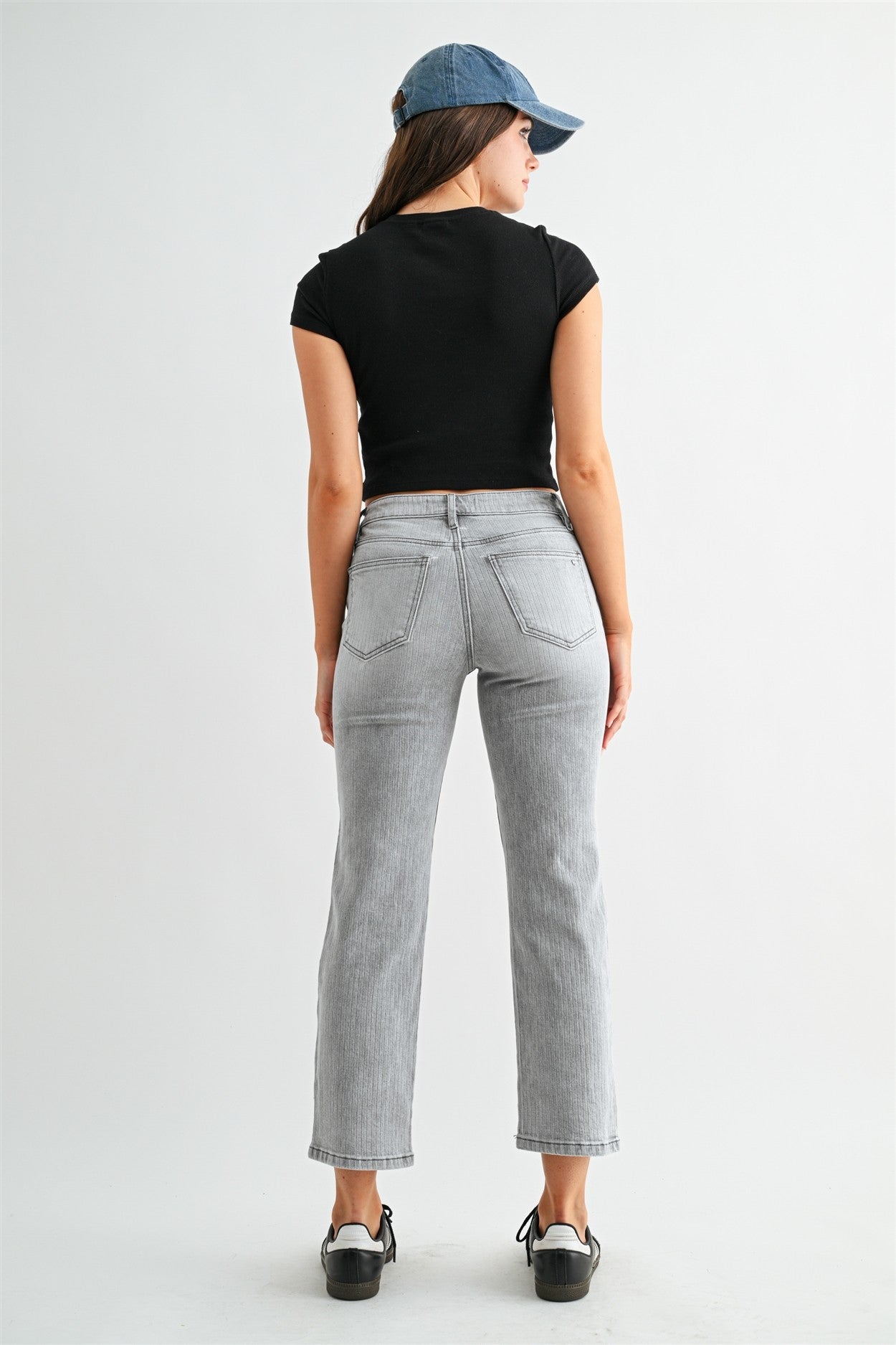 Mid-Rise Straight Crop Stripe Jeans