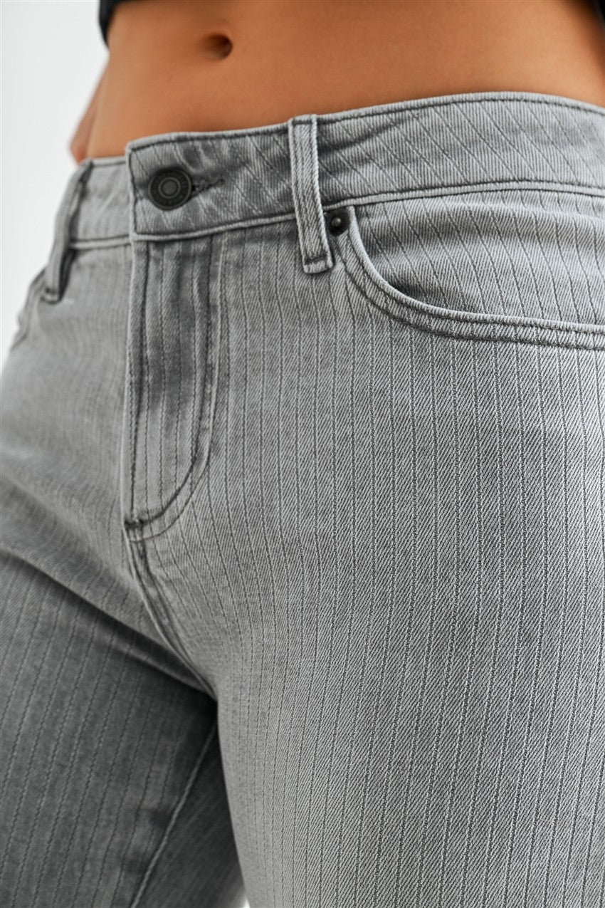 Mid-Rise Straight Crop Stripe Jeans