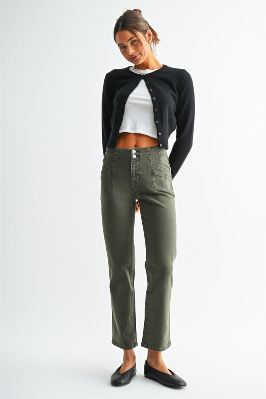 Olive Mid-Rise Straight Jean