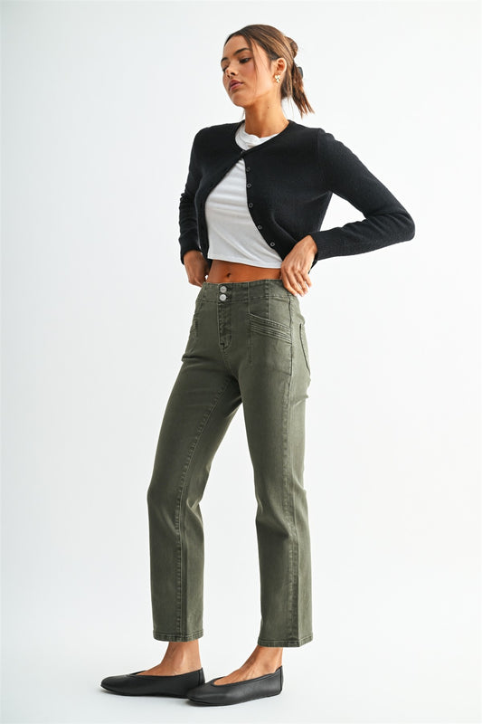 Olive Mid-Rise Straight Jean