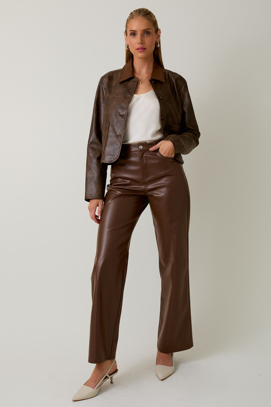 Vegan Leather Cropped Jacket