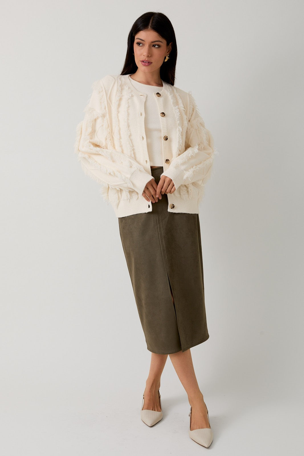 Frayed Detail Cardigan Sweater