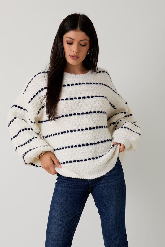 Balloon Sleeve Striped Sweater