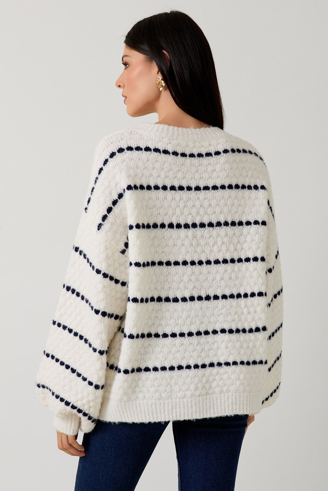 Balloon Sleeve Striped Sweater