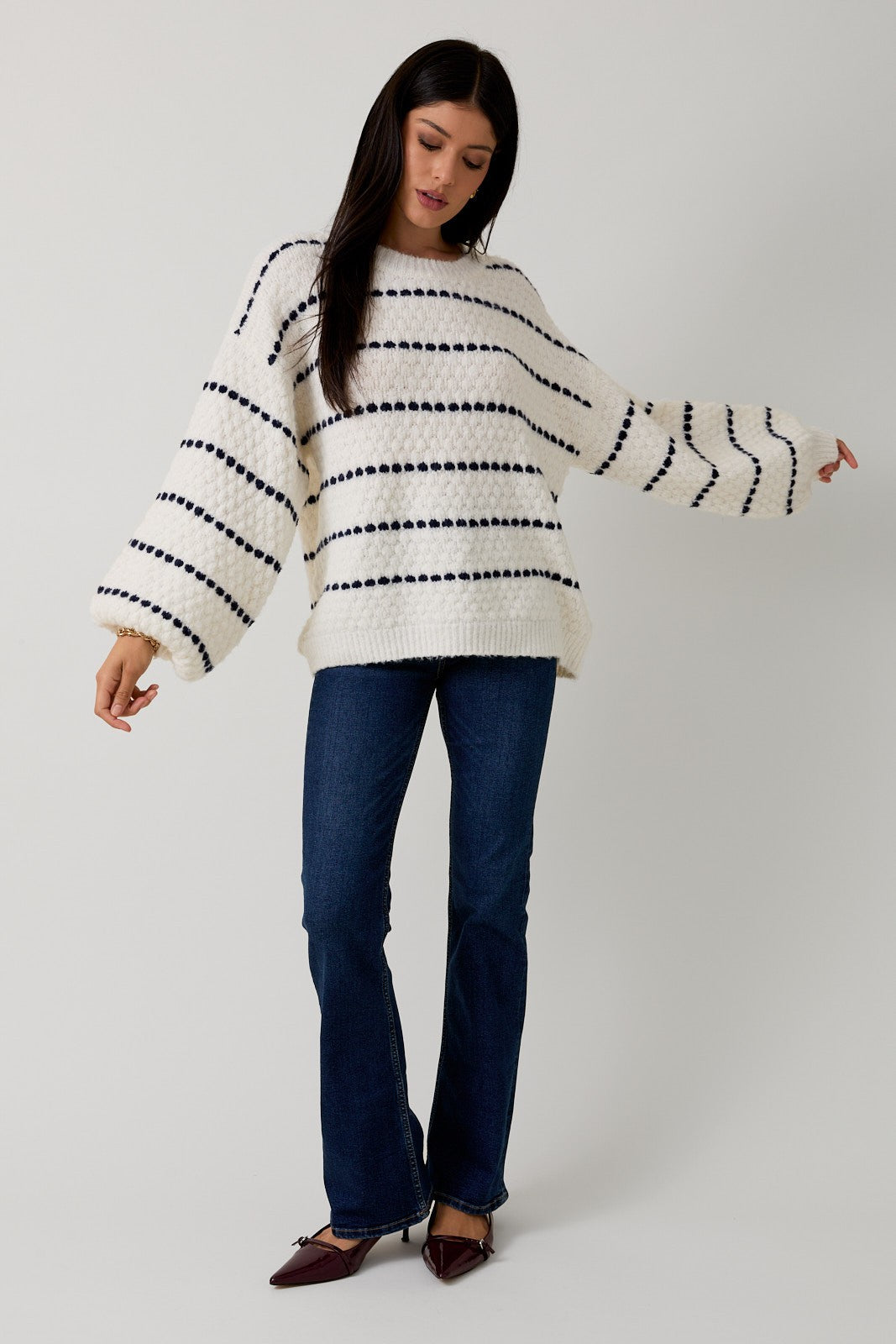Balloon Sleeve Striped Sweater