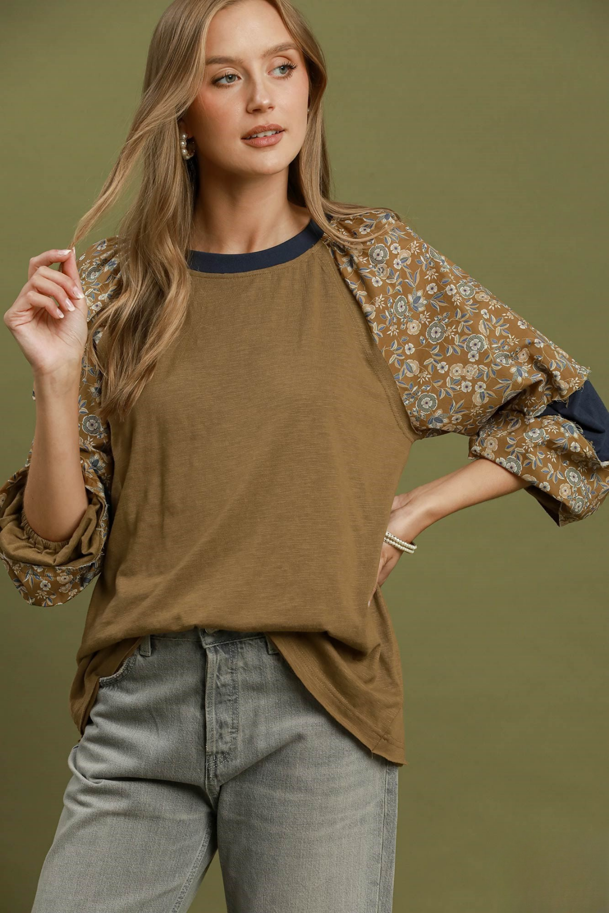 Floral Contrast Mixed Top