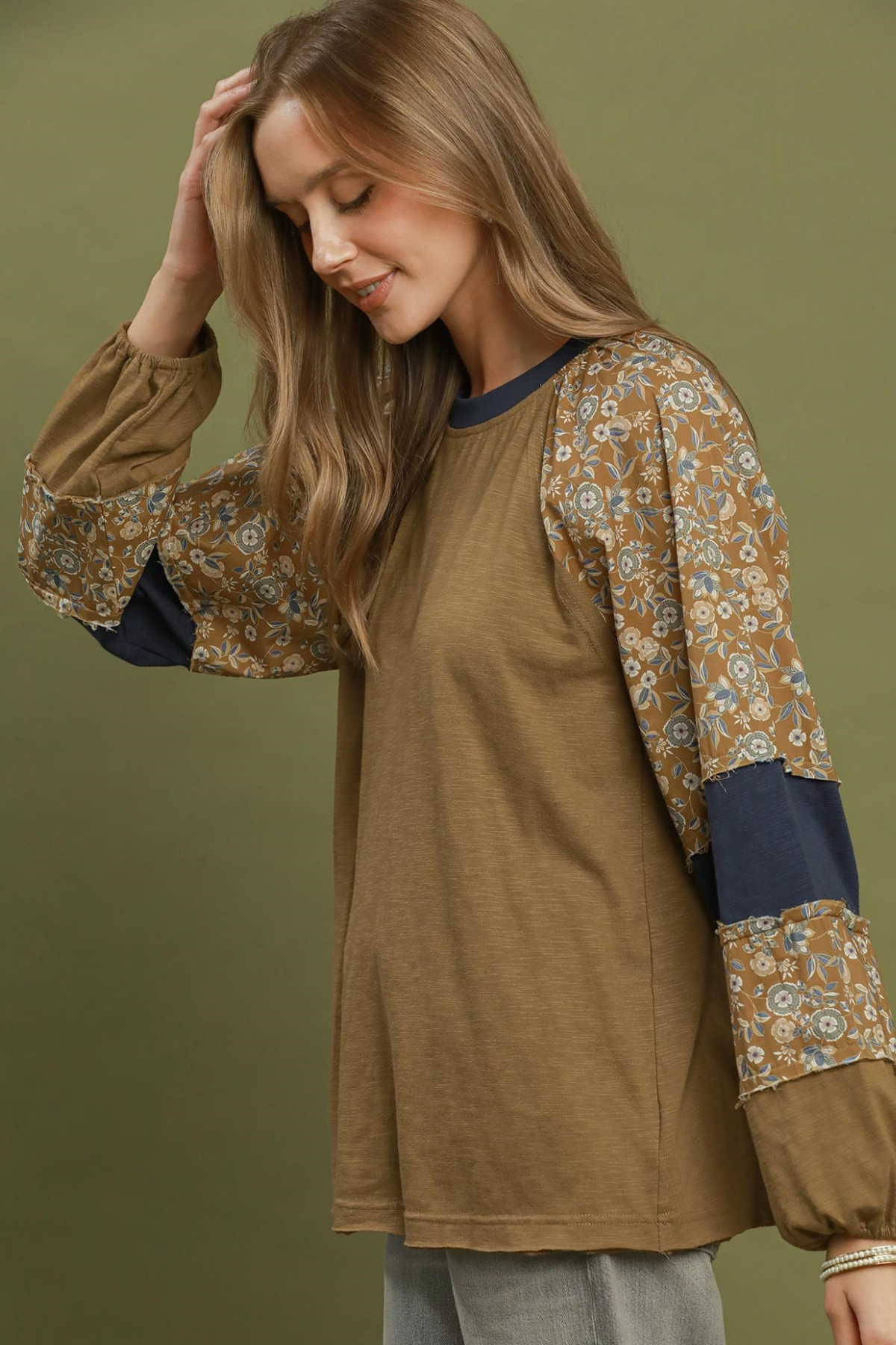 Floral Contrast Mixed Top
