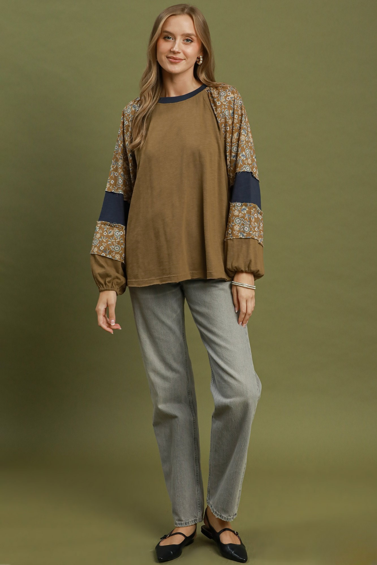 Floral Contrast Mixed Top
