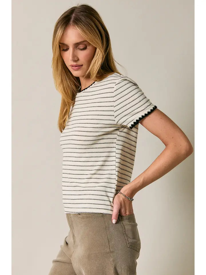Stitch Detail Stripe Top - Cream