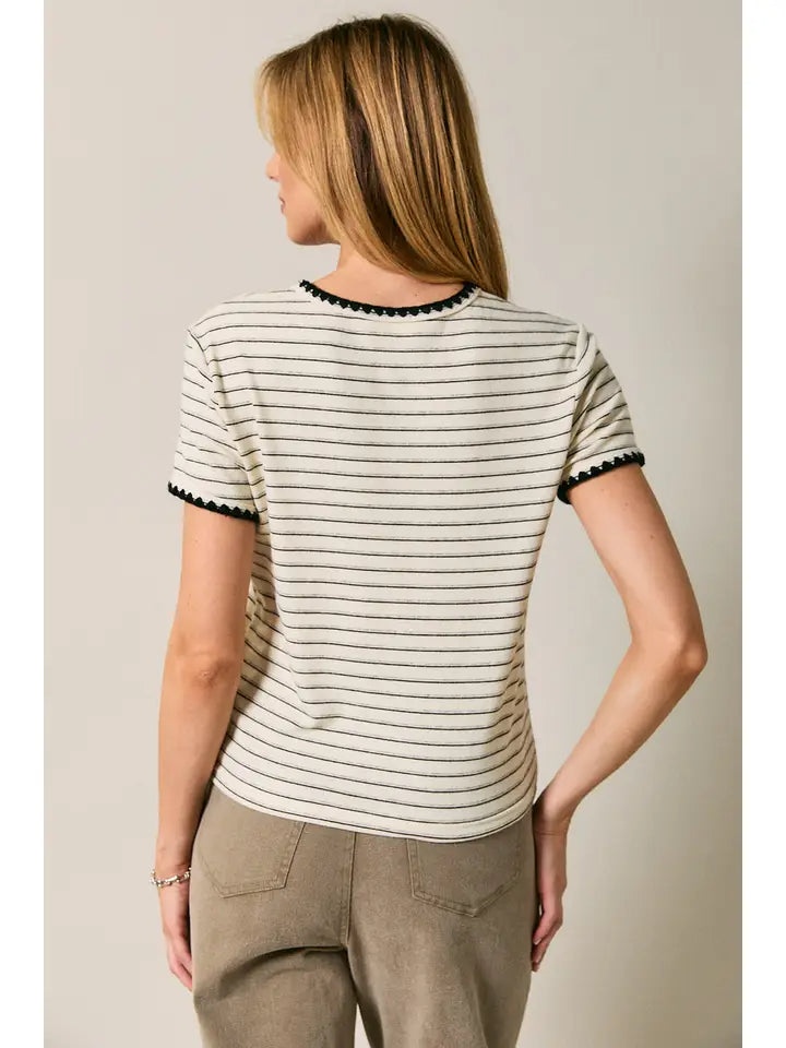 Stitch Detail Stripe Top - Cream