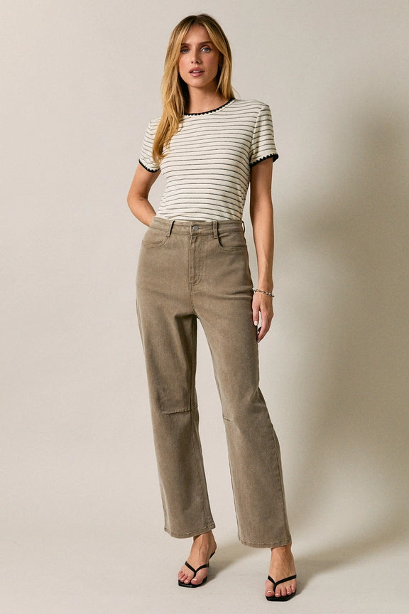 Stitch Detail Stripe Top - Cream