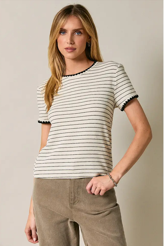Stitch Detail Stripe Top - Cream