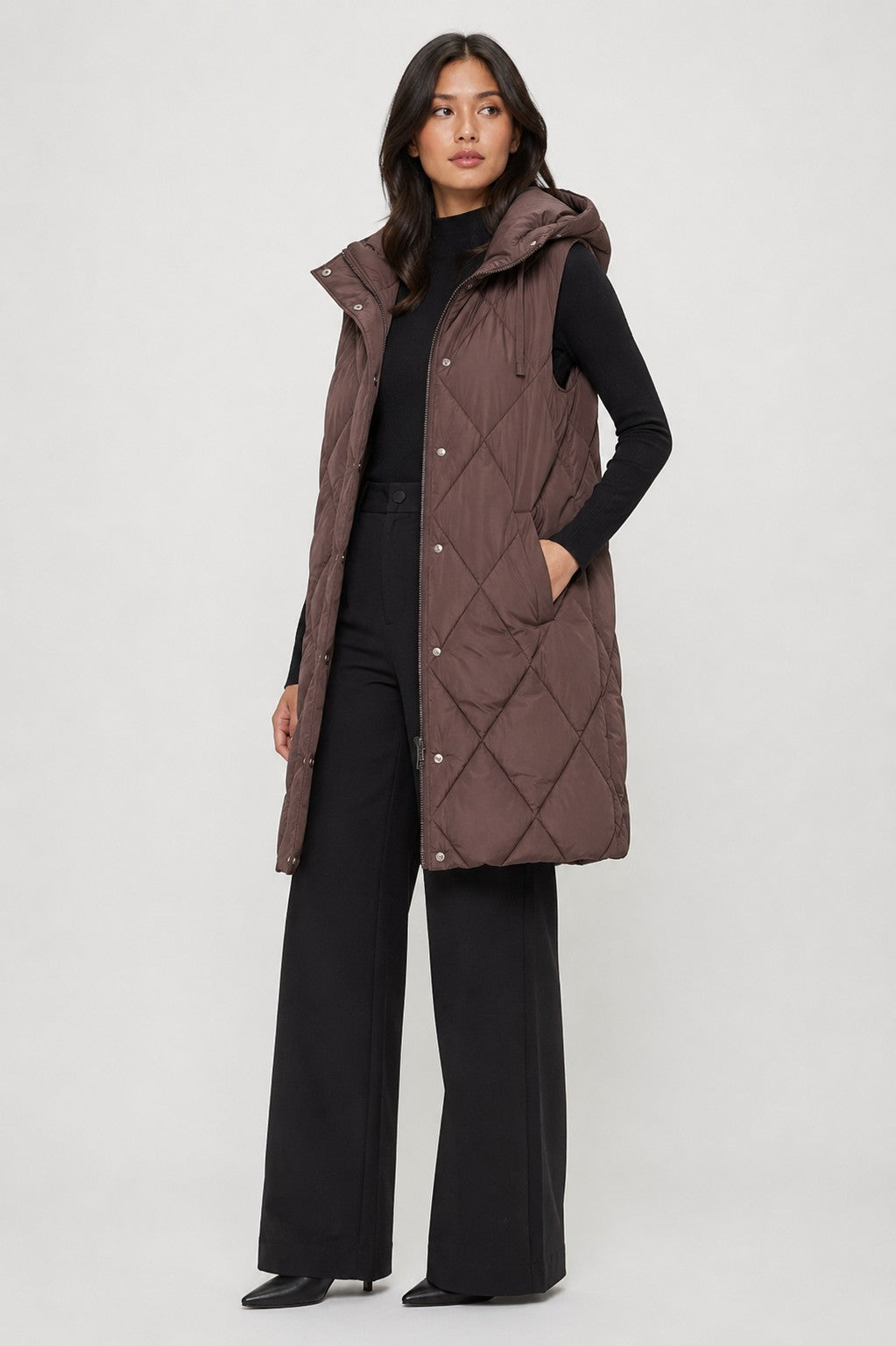 Longline Puffer Vest - Brown