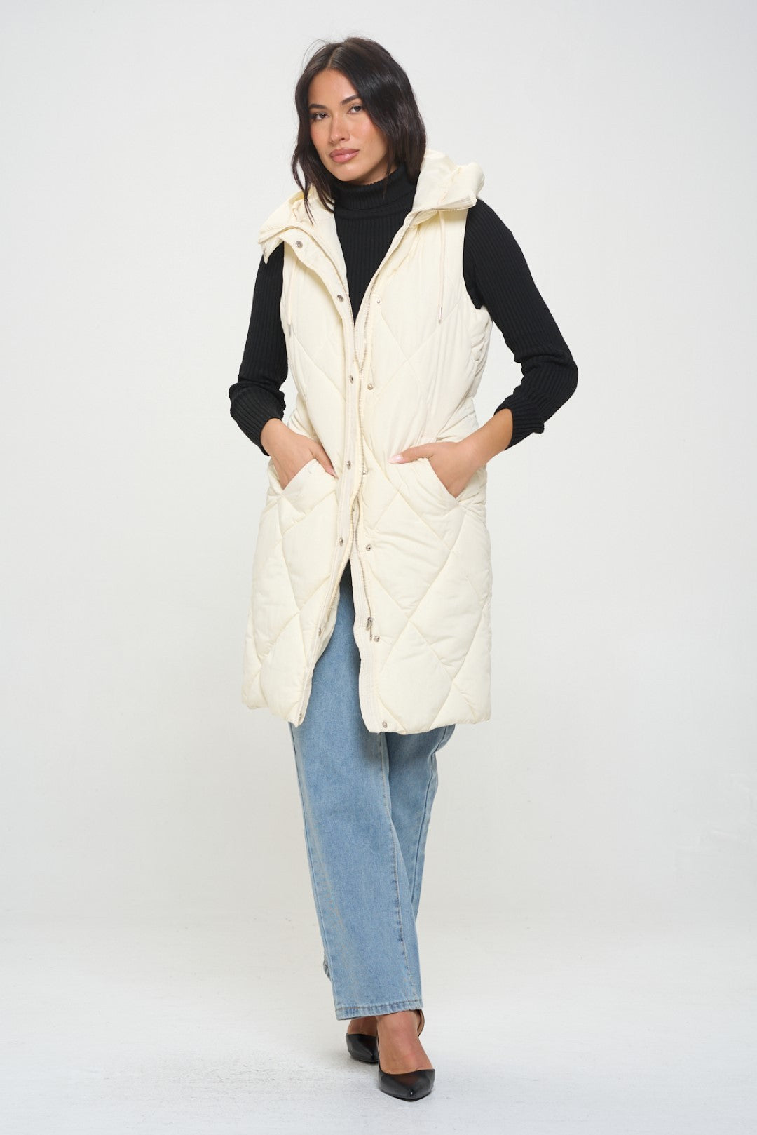 Longline Puffer Vest - Cream