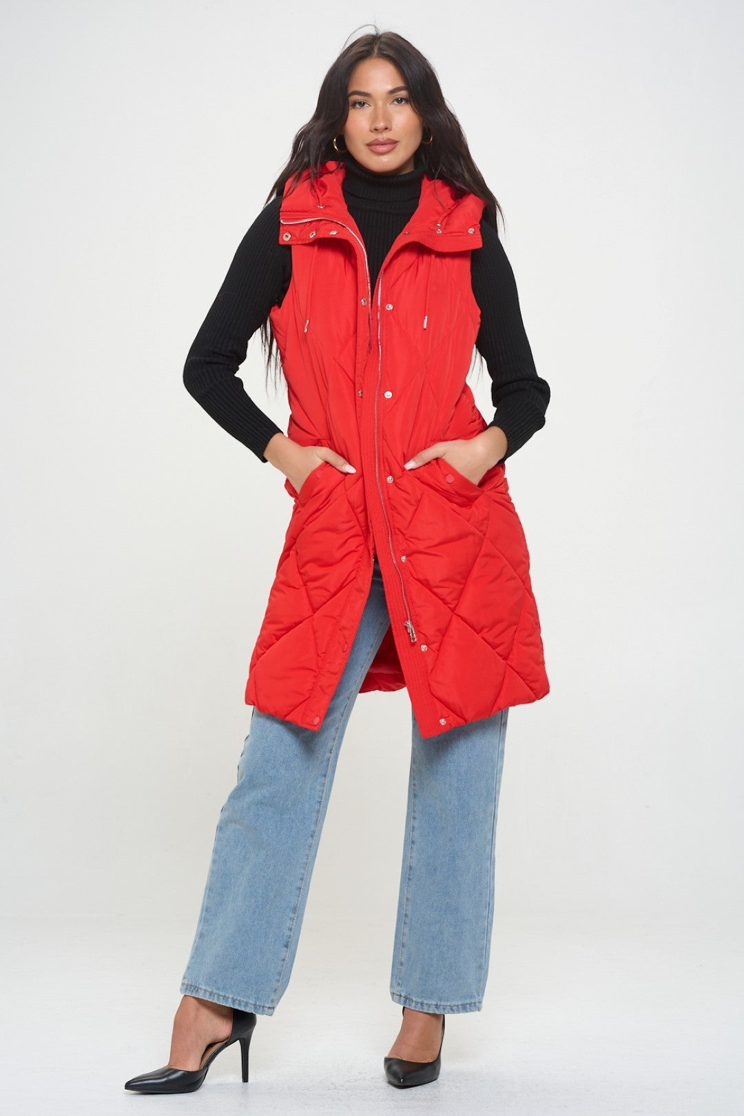 Longline Puffer Vest - Red