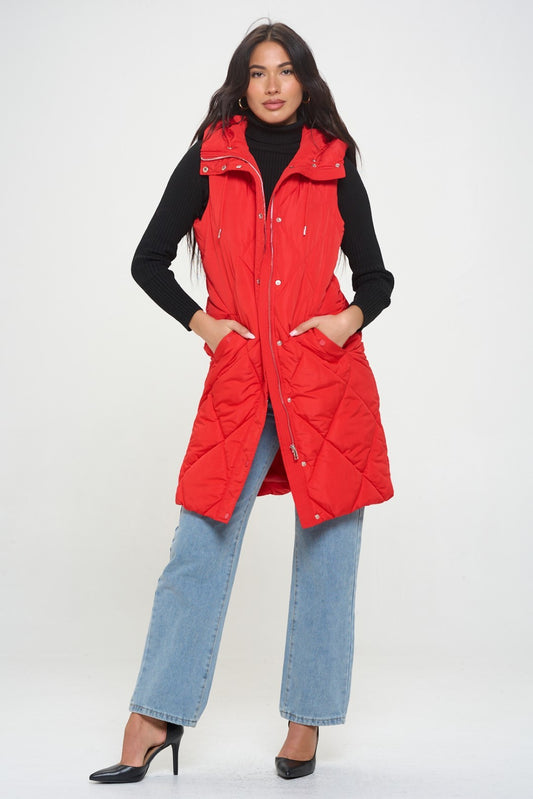 Longline Puffer Vest - Red