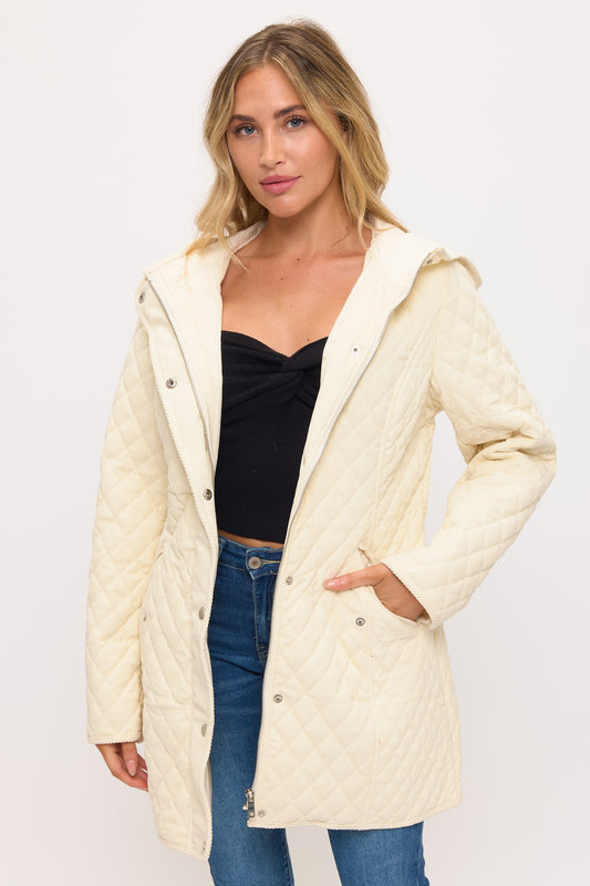 Quilted Corduroy Luxe Parka - Cream
