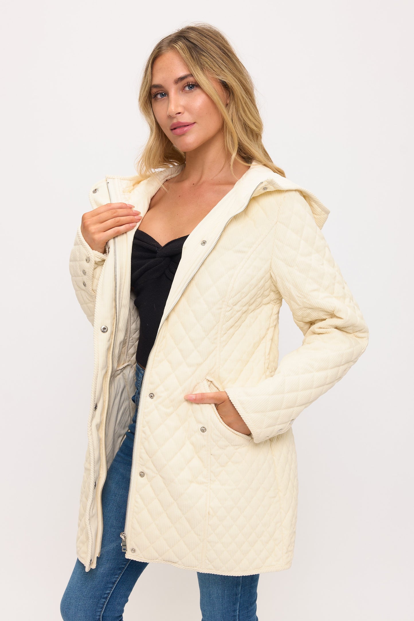 Quilted Corduroy Luxe Parka - Cream