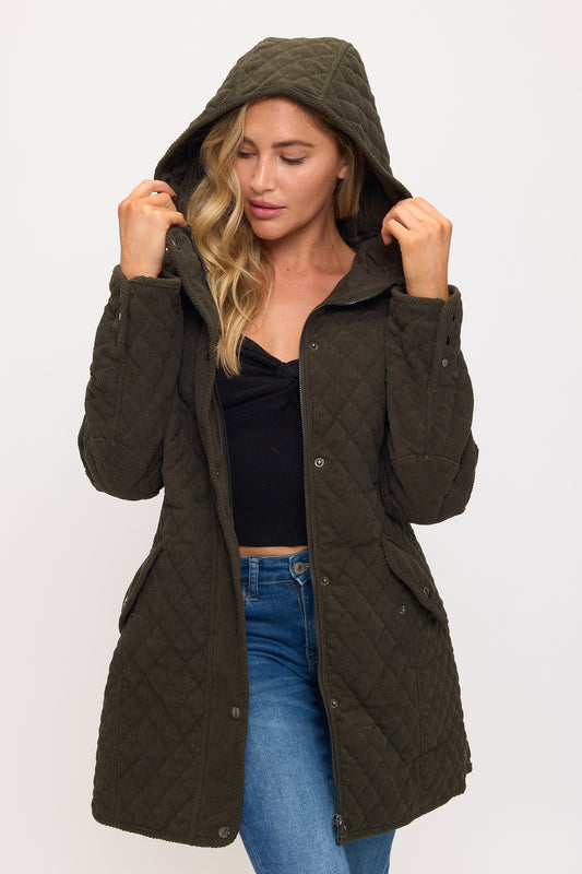 Quilted Corduroy Luxe Parka - Olive