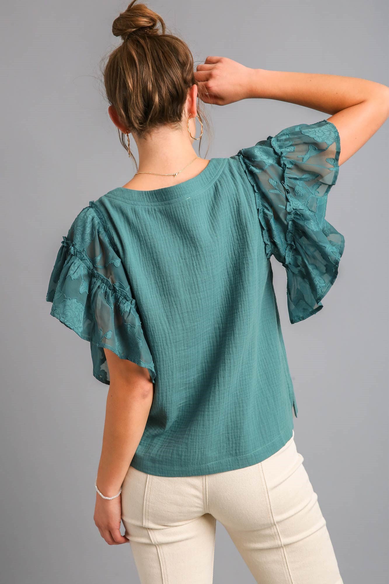 Sheer Short Butterfly Sleeve Top