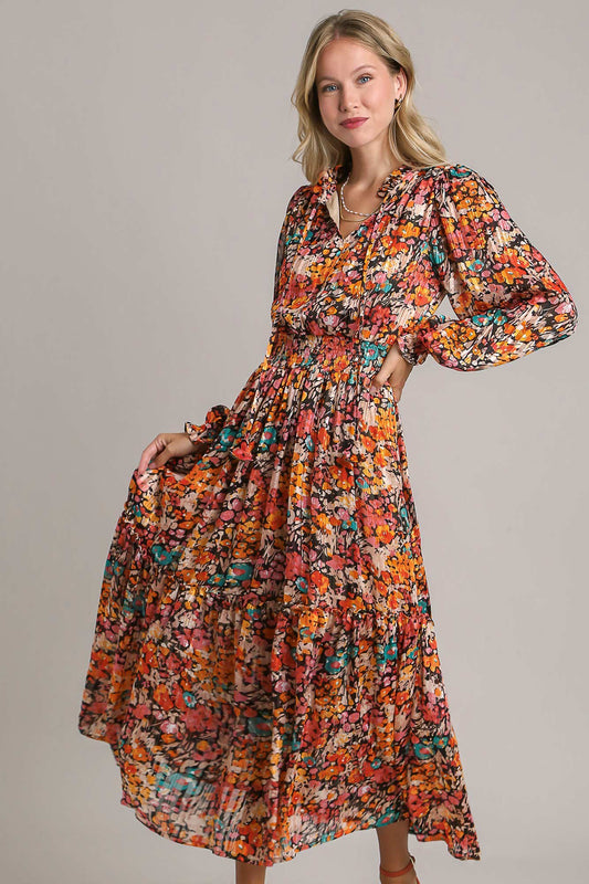 Metallic Shimmer Floral Dress