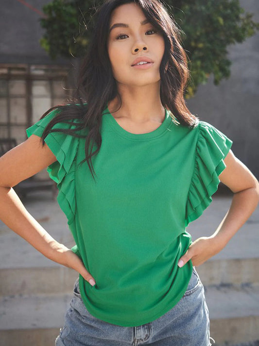 Ruffle Sleeve Pleated Top