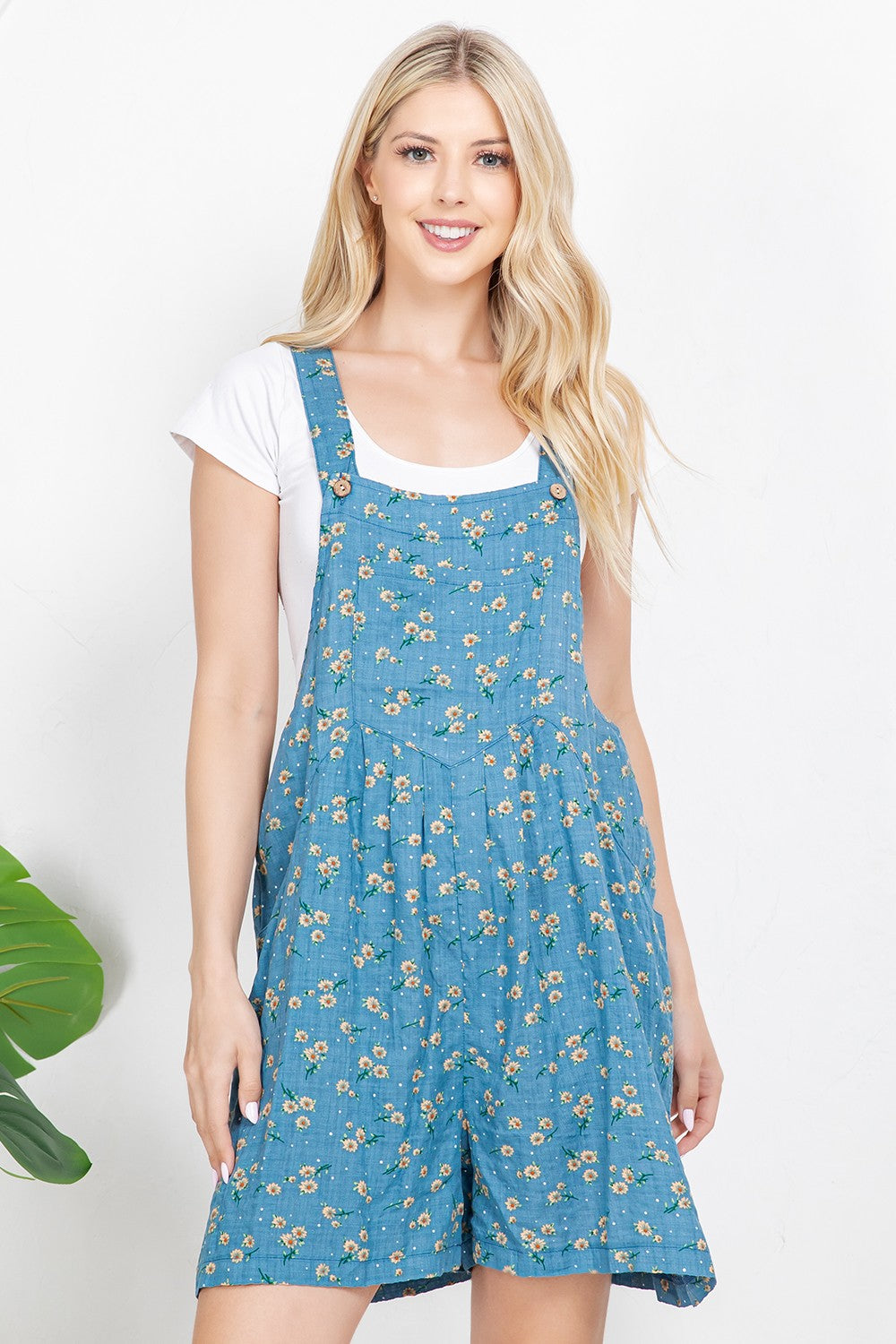 Daisy Print Short Overalls